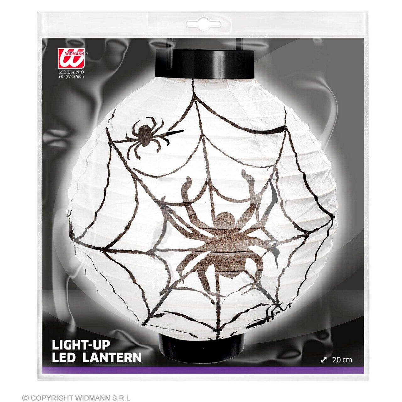 Op deze afbeelding zie je een Decoratie, van het merk Widmann. Lampion Zwarte Weduwe Met Verlichting, 20 Centimeter