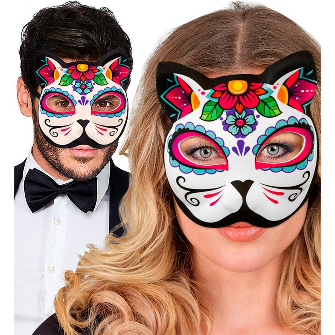 Op deze afbeelding zie je een Accessoires, van het merk Widmann. Masker Day Of The Dead Kat