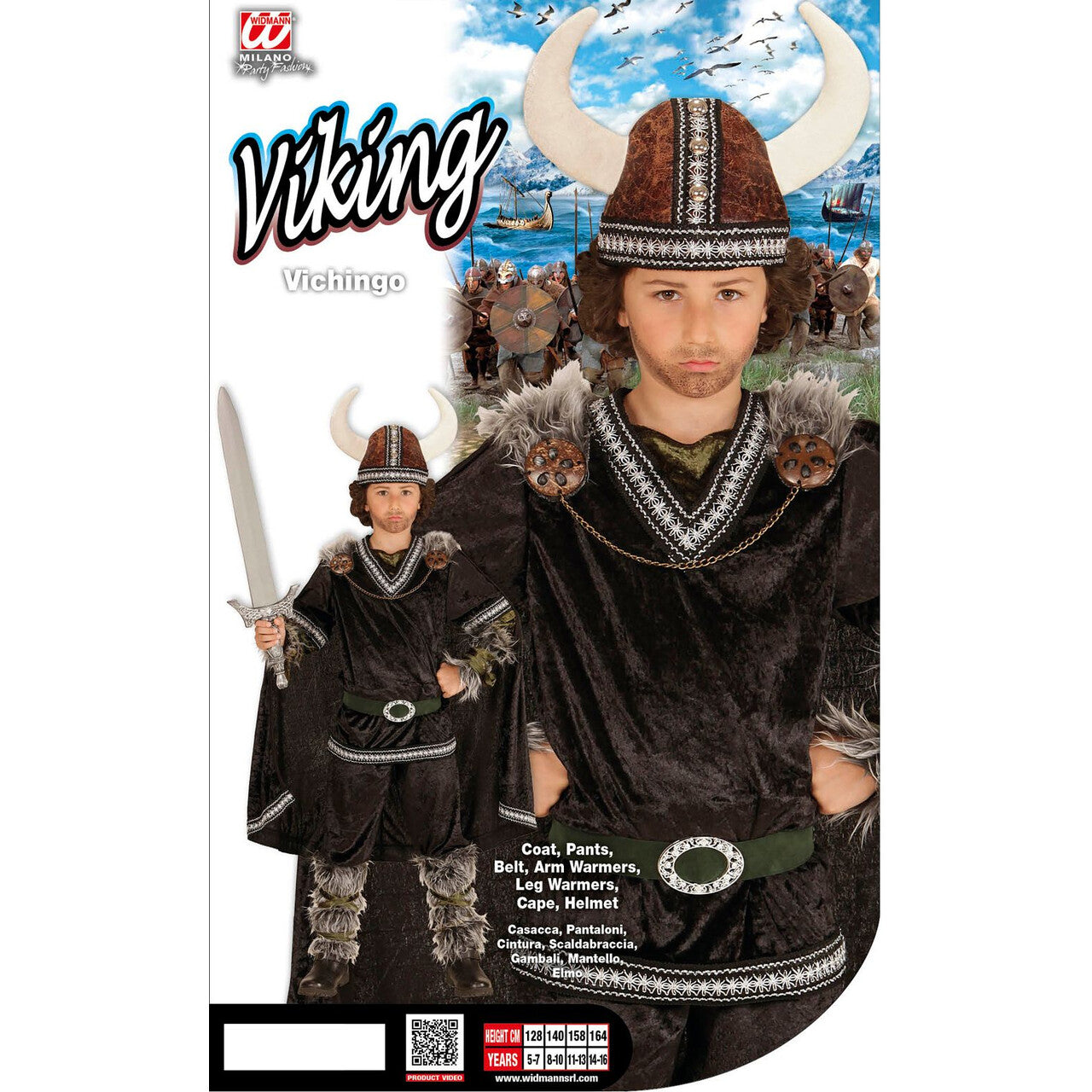 Op deze afbeelding zie je een Kostuums, van het merk Widmann. Zwart Ivar De Viking Jongen Kostuum