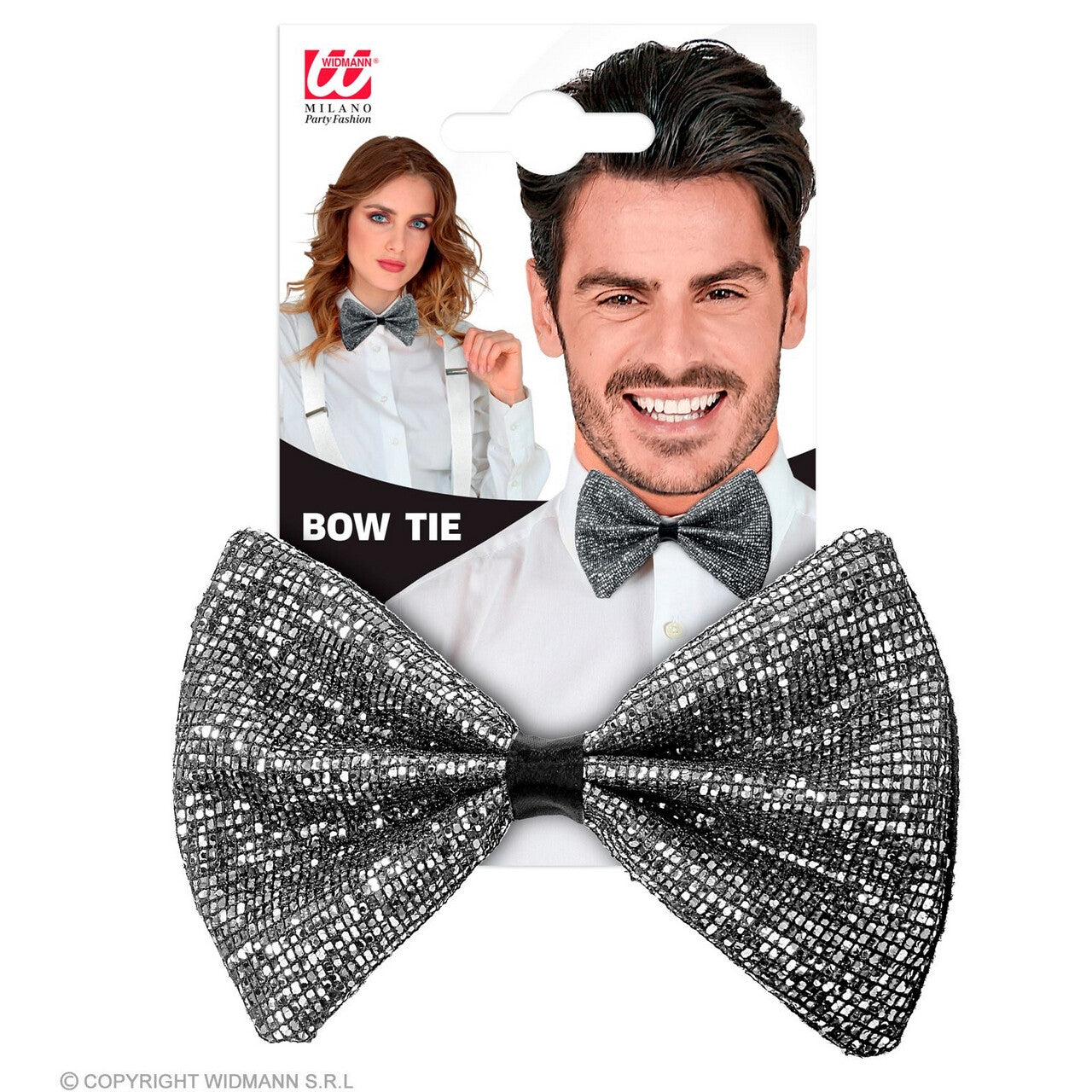 Op deze afbeelding zie je een Accessoires, van het merk Widmann. Schitterende Glinster Vlinderdas Zilver