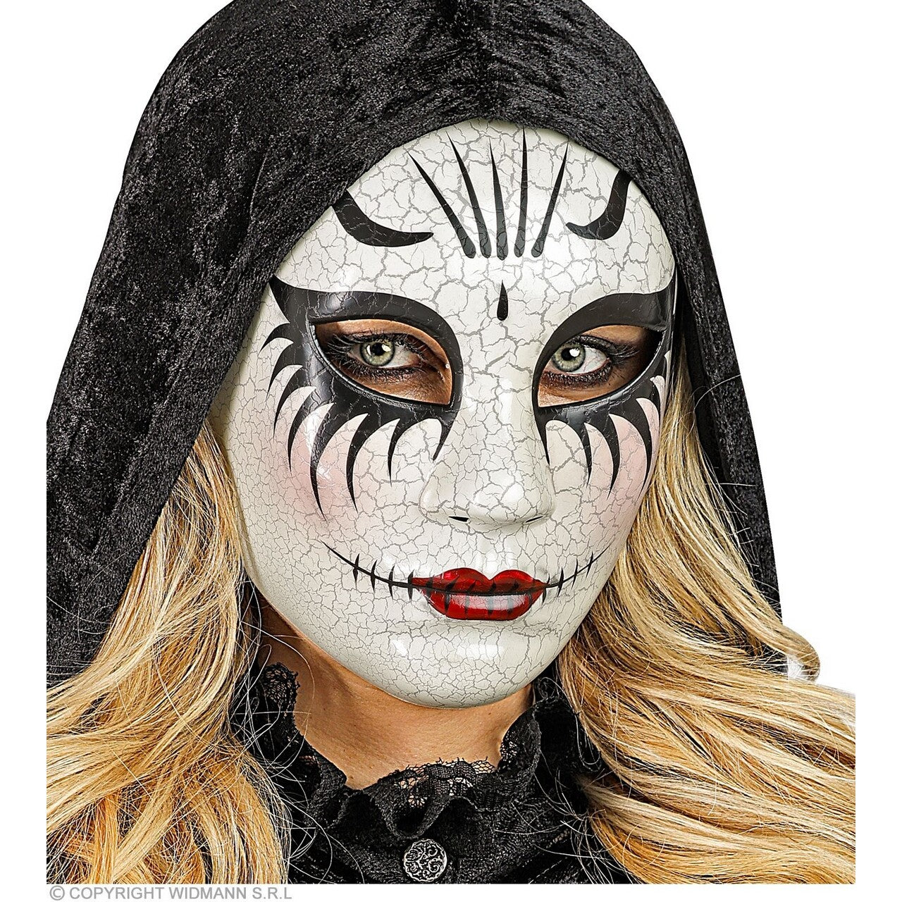 Op deze afbeelding zie je een Accessoires, van het merk Widmann. Masker Theater Gebarsten Gezicht Vrouw