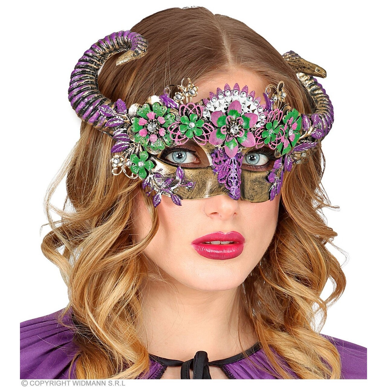 Op deze afbeelding zie je een Accessoires, van het merk Widmann. Oogmasker Ram Met Bloemen Duivel