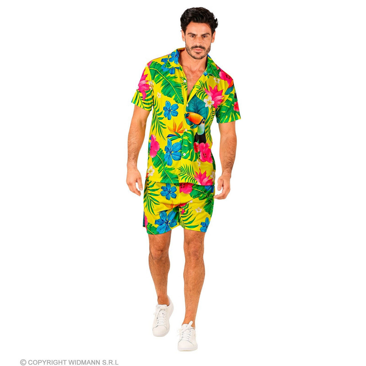 Op deze afbeelding zie je een Kostuums, van het merk Widmann. Tropische Bloemen En Toekan Man Kostuum