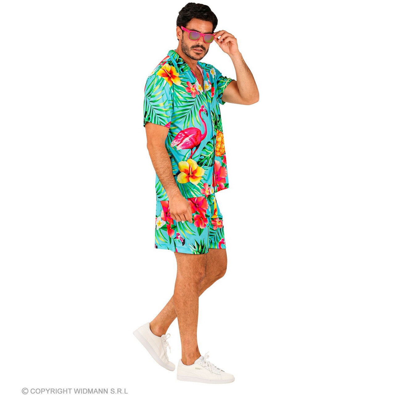 Op deze afbeelding zie je een Kostuums, van het merk Widmann. Zomer Festival Flamingo Trip Man Kostuum