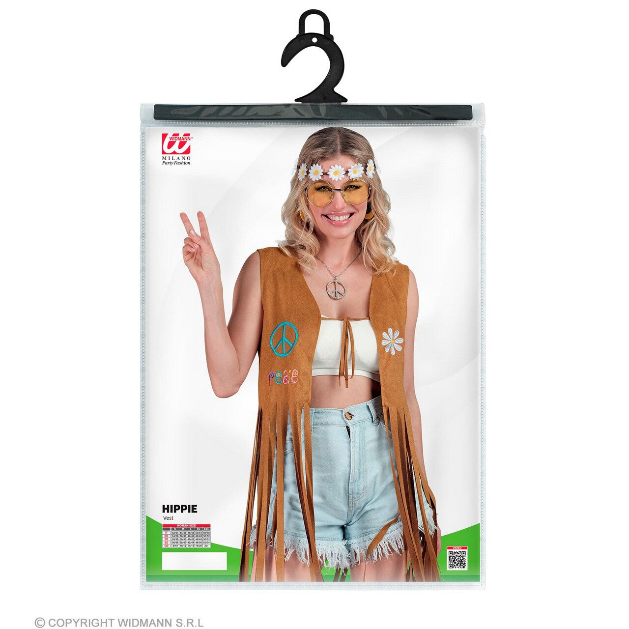 Op deze afbeelding zie je een Kostuums, van het merk Widmann. Hippie Vest Met Lange Franjes Vrouw
