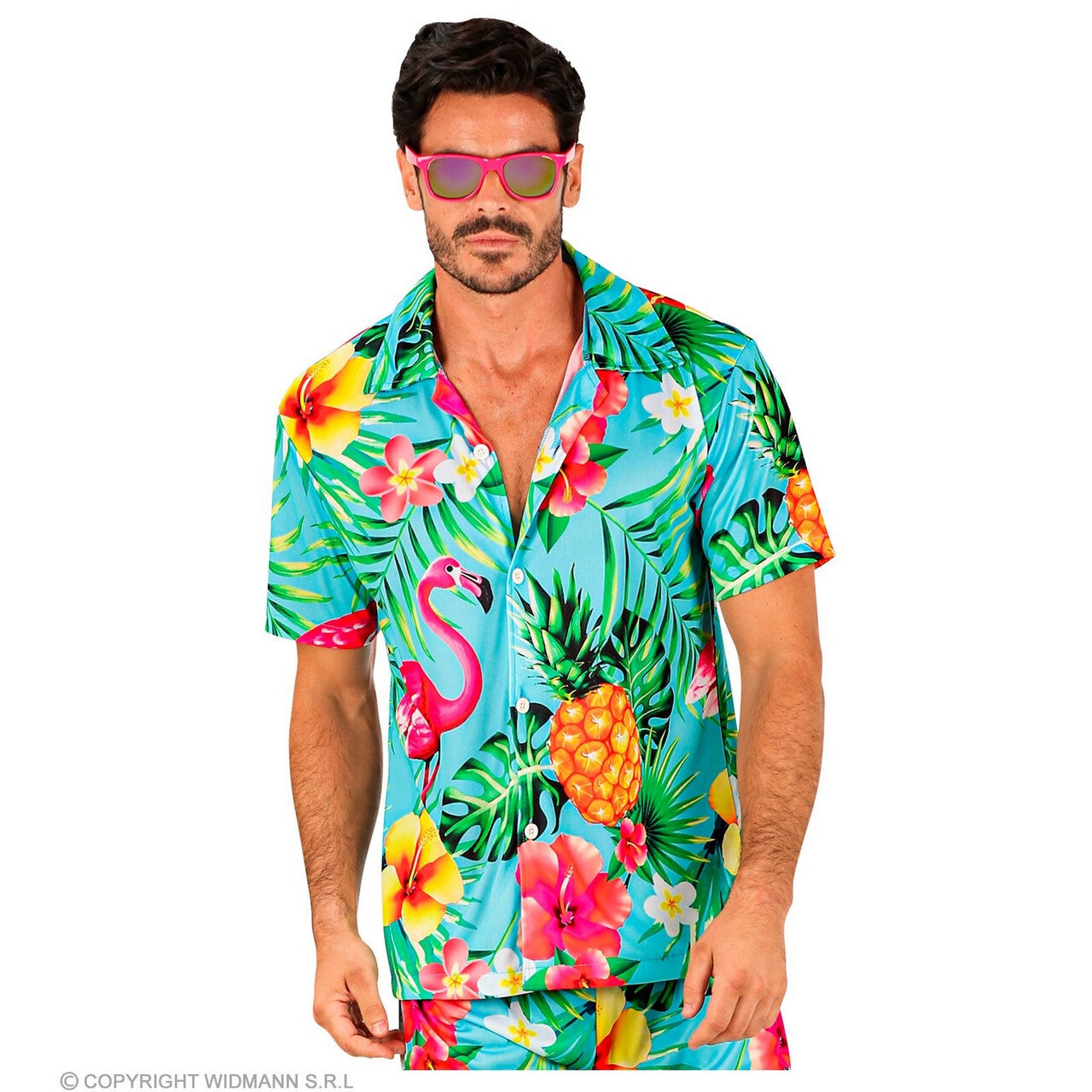 Op deze afbeelding zie je een Kostuums, van het merk Widmann. Flamin Go Tropical Party Shirt Man