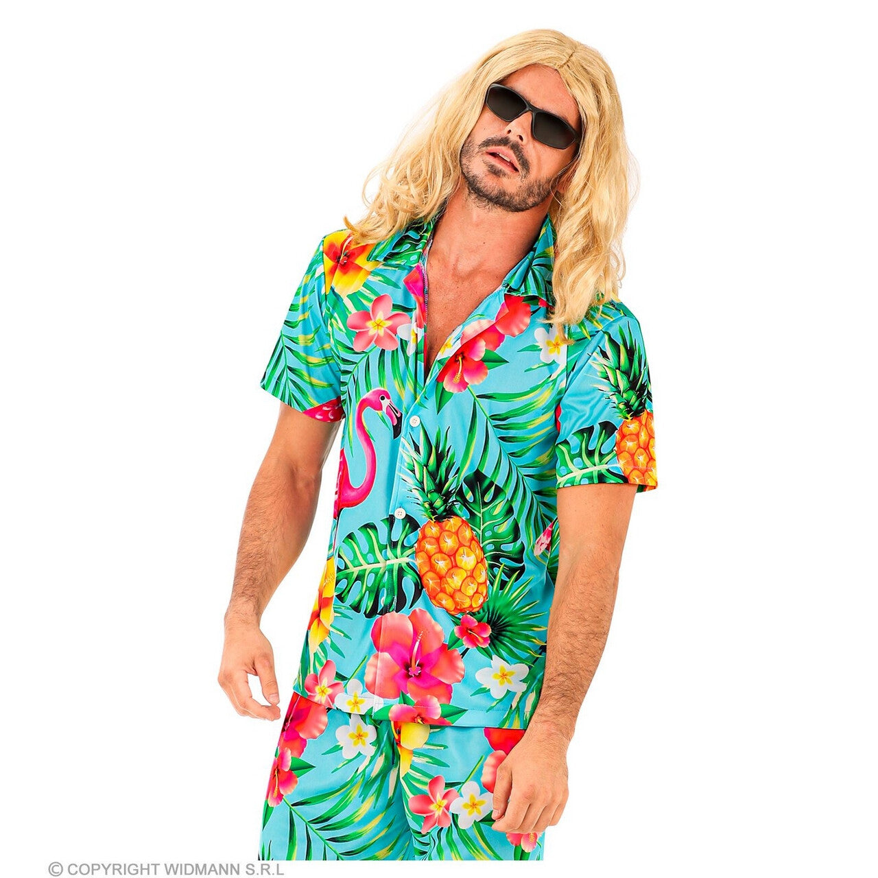 Op deze afbeelding zie je een Kostuums, van het merk Widmann. Flamin Go Tropical Party Shirt Man