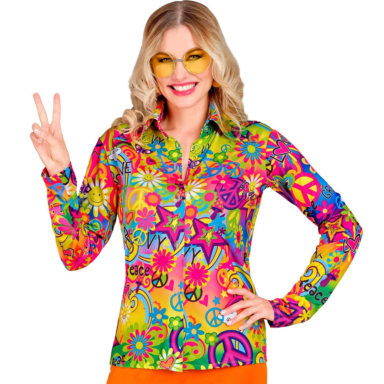 Op deze afbeelding zie je een Kostuums, van het merk Widmann. Super 60s Peace And Love Shirt Vrouw