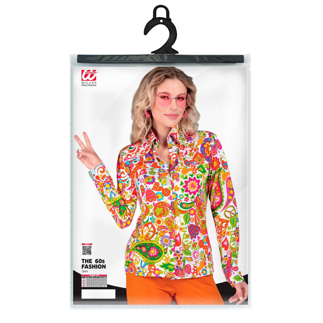 Op deze afbeelding zie je een Kostuums, van het merk Widmann. Super 60s Peace And Flower Shirt Vrouw