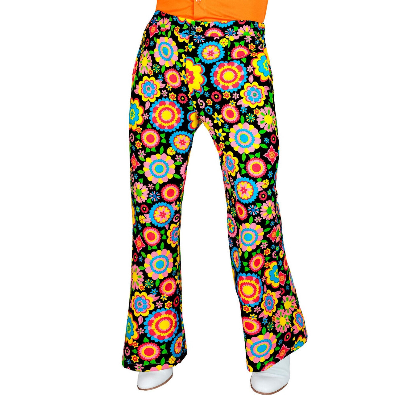 Op deze afbeelding zie je een Kostuums, van het merk Widmann. So Into The 60s Flower Love Wijde Pijpen Broek Man
