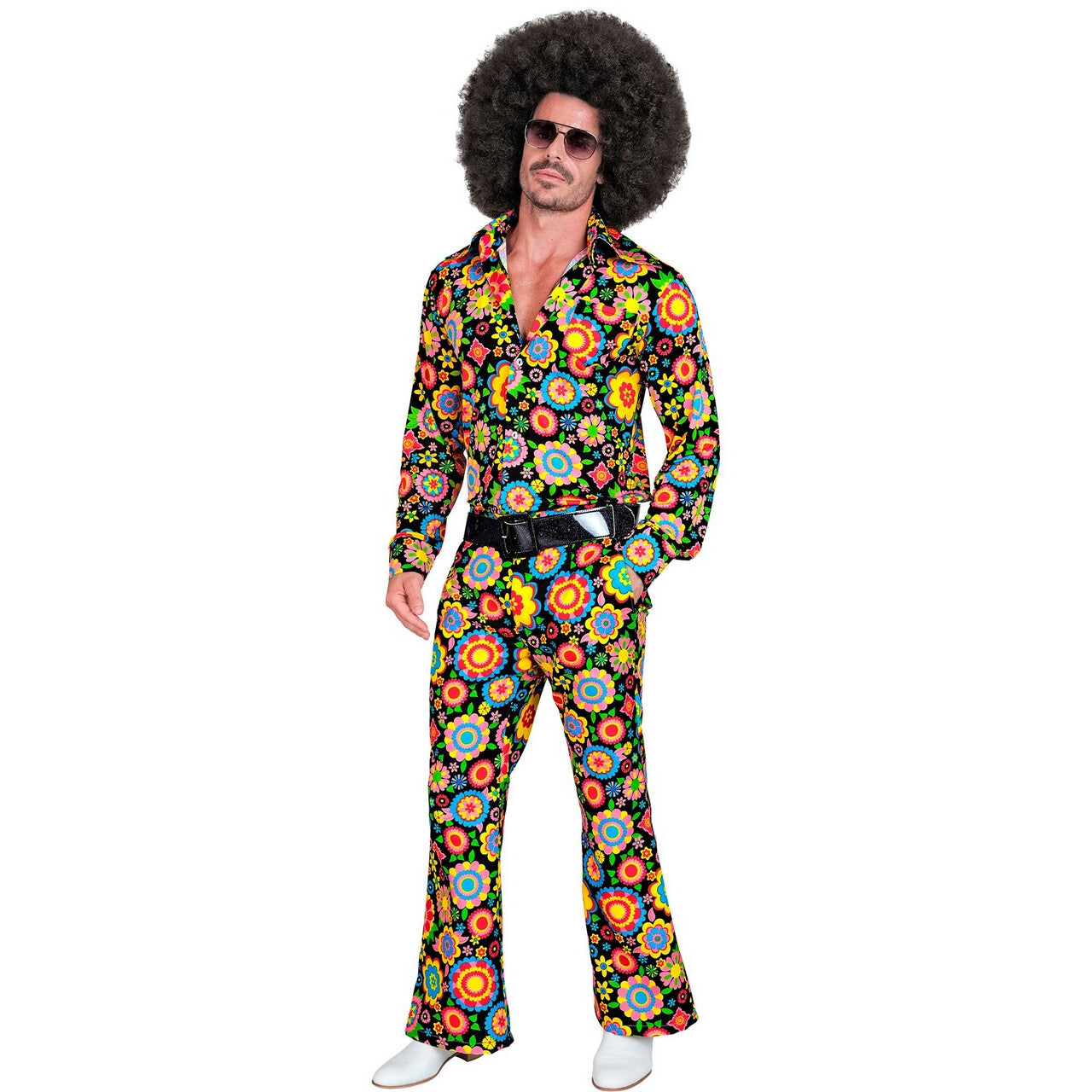 Op deze afbeelding zie je een Kostuums, van het merk Widmann. So Into The 60s Flower Love Wijde Pijpen Broek Man