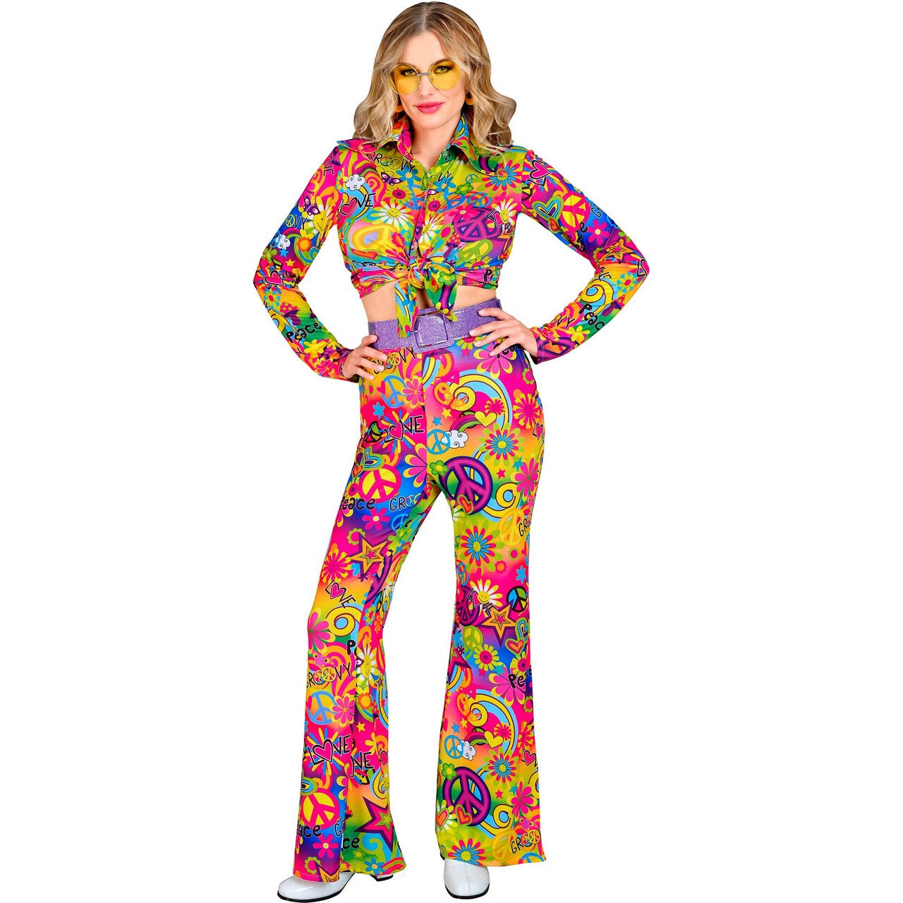 Op deze afbeelding zie je een Kostuums, van het merk Widmann. Super 60s Peace And Love Broek Vrouw