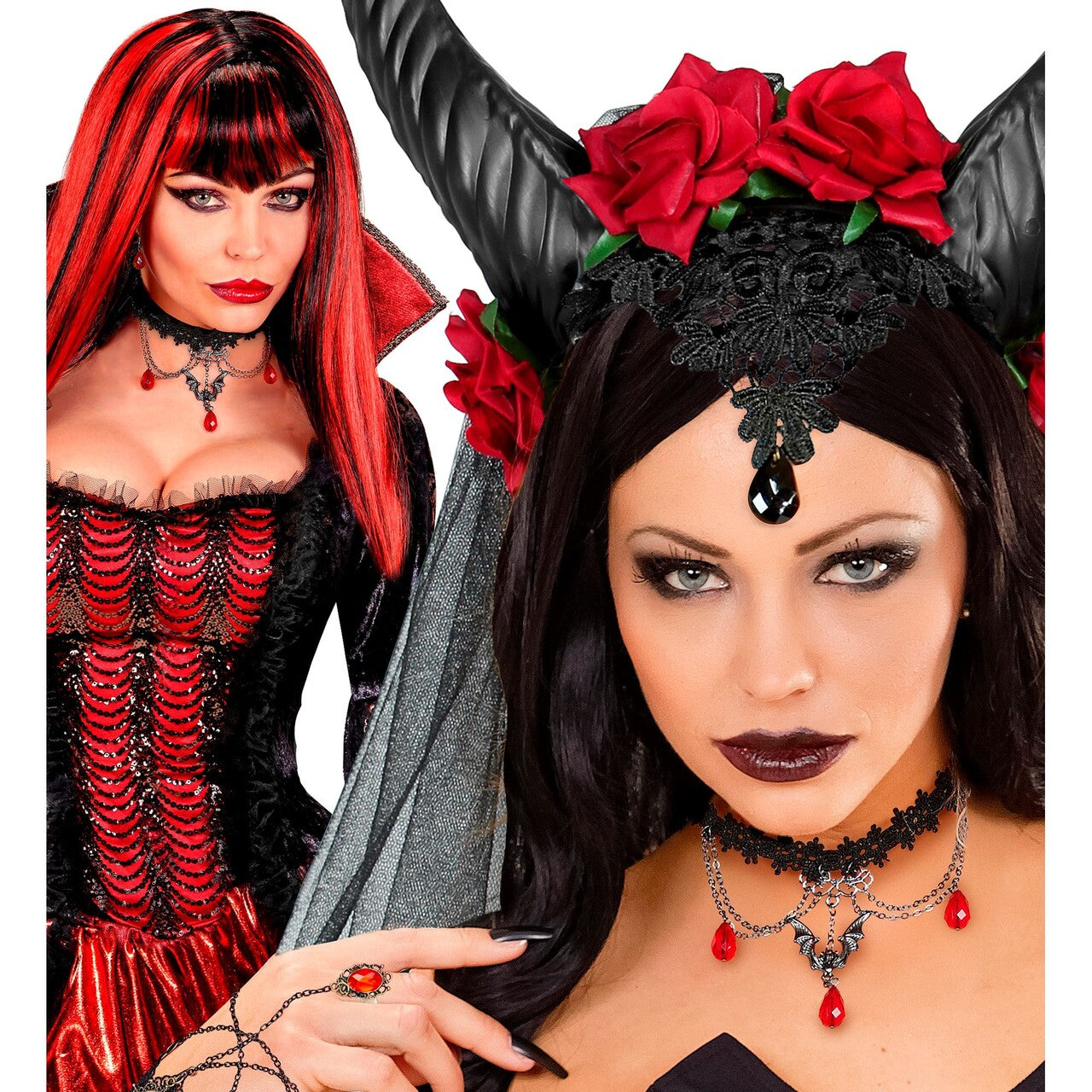 Op deze afbeelding zie je een Accessoires, van het merk Widmann. Vampier Chique Sieraden Set Oorbellen Met Choker