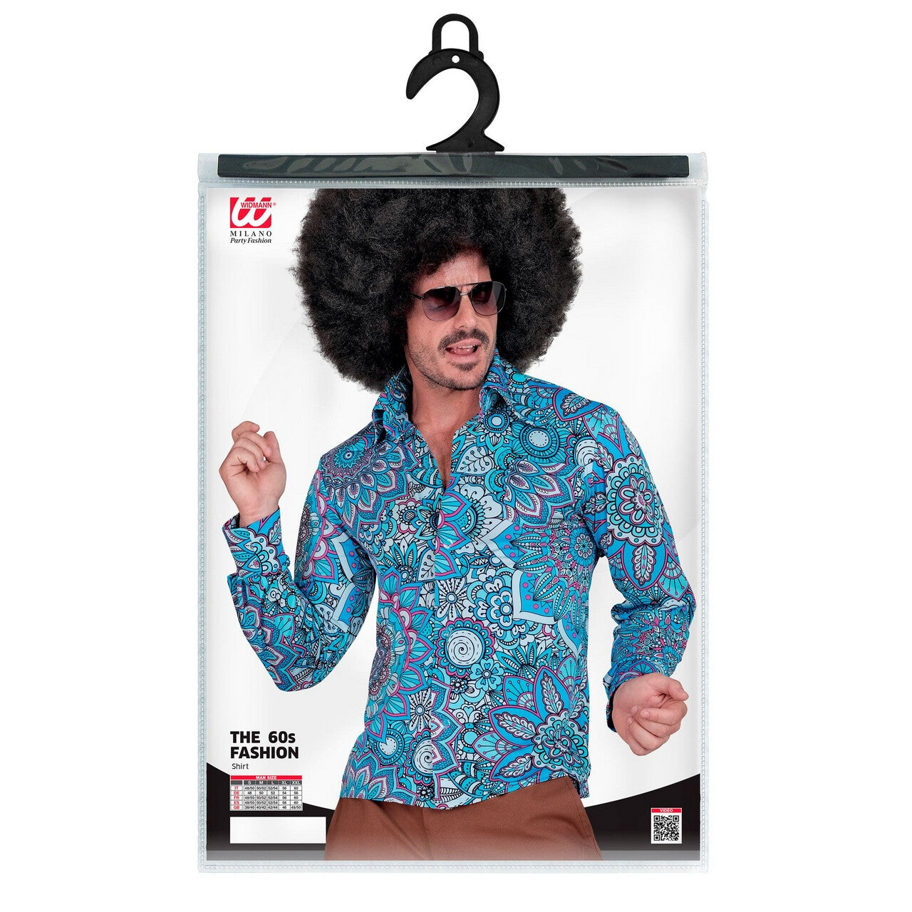 Op deze afbeelding zie je een Kostuums, van het merk Widmann. Super 60s Mandala Blue Overhemd