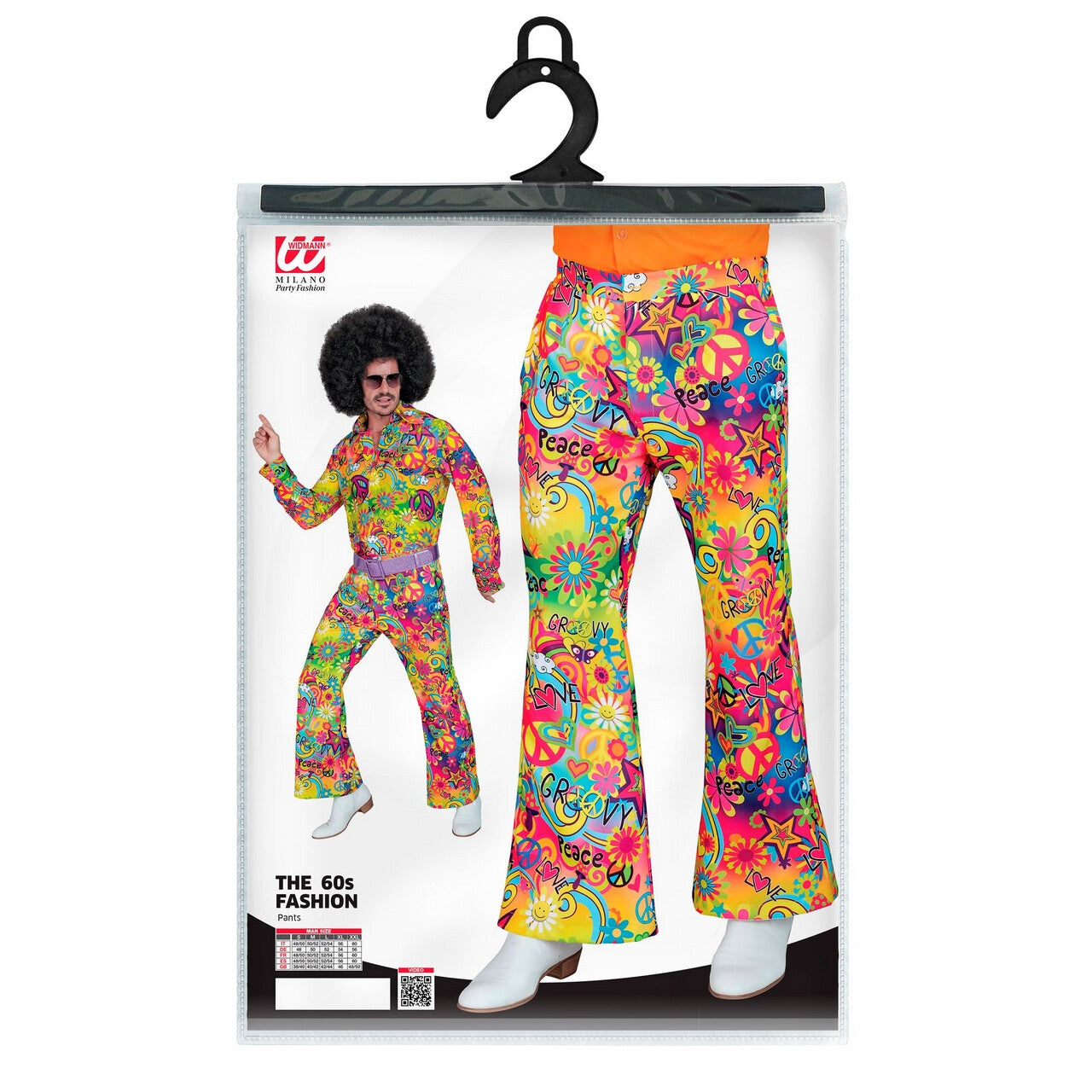 Op deze afbeelding zie je een Kostuums, van het merk Widmann. Super 60s Peace And Love Wijde Pijpen Broek Man