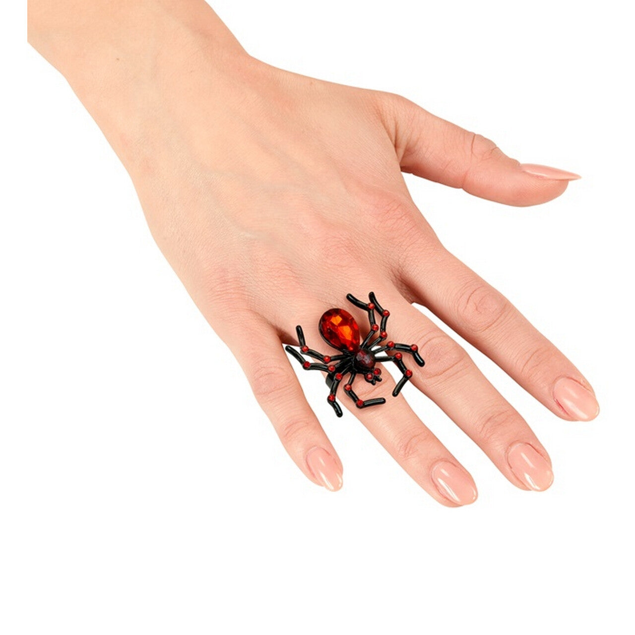 Op deze afbeelding zie je een Accessoires, van het merk Widmann. Ring Rode Grote Spin