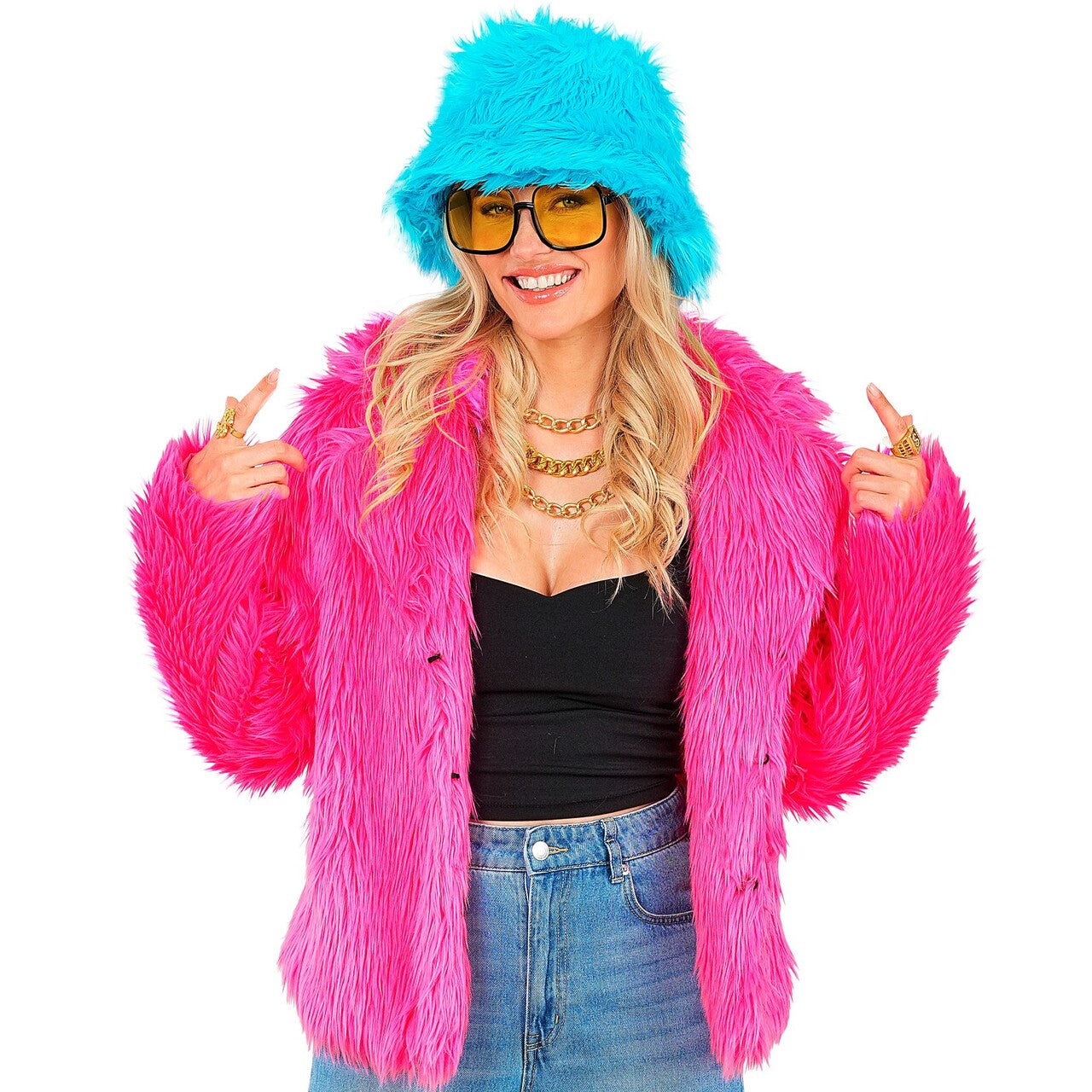 Op deze afbeelding zie je een Kostuums, van het merk Widmann. Neon Bontjas Priscilla Pink Vrouw