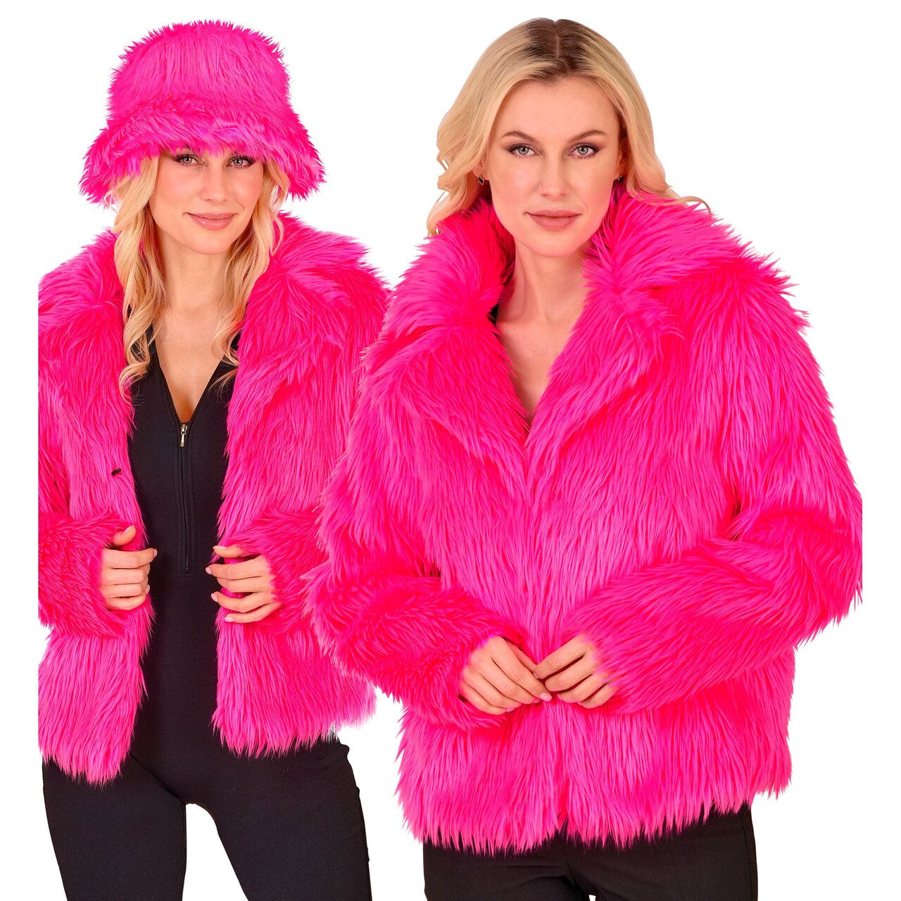 Op deze afbeelding zie je een Kostuums, van het merk Widmann. Neon Bontjas Priscilla Pink Vrouw