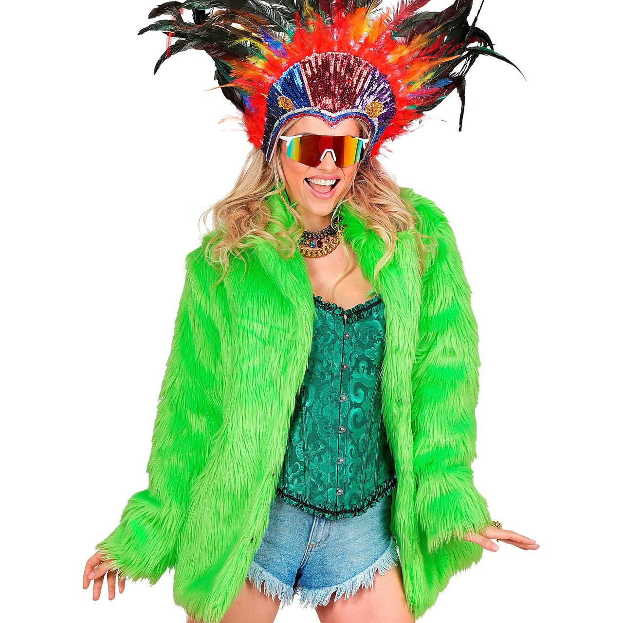 Op deze afbeelding zie je een Kostuums, van het merk Widmann. Gifgroene Pooier Bontjas