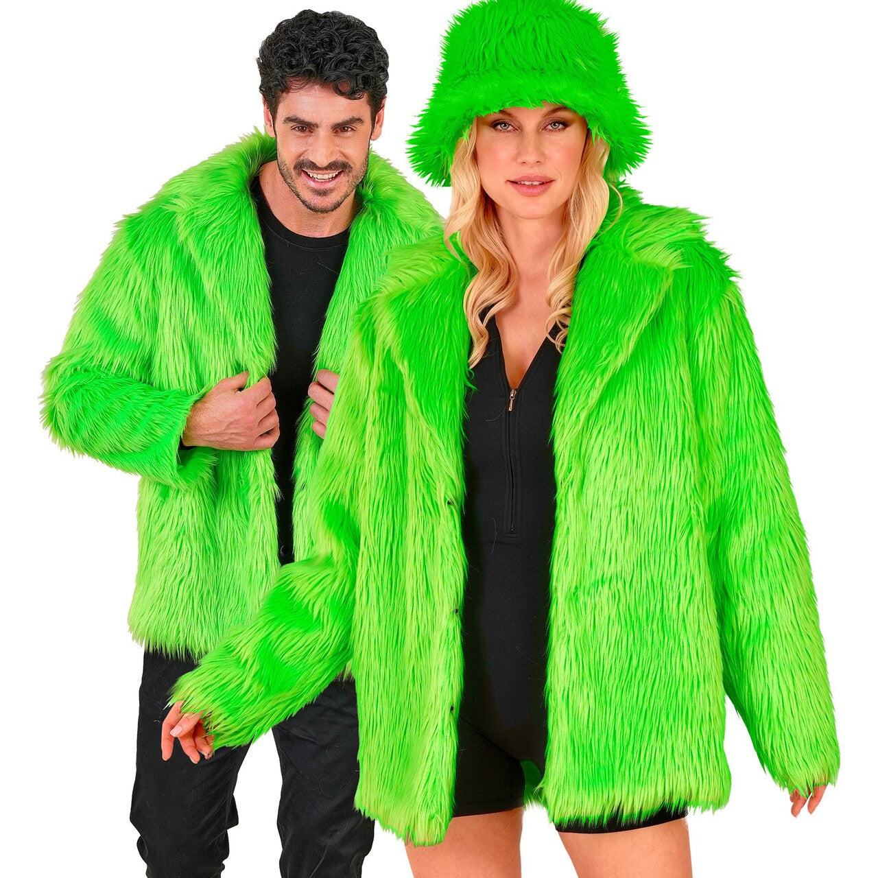 Op deze afbeelding zie je een Kostuums, van het merk Widmann. Gifgroene Pooier Bontjas