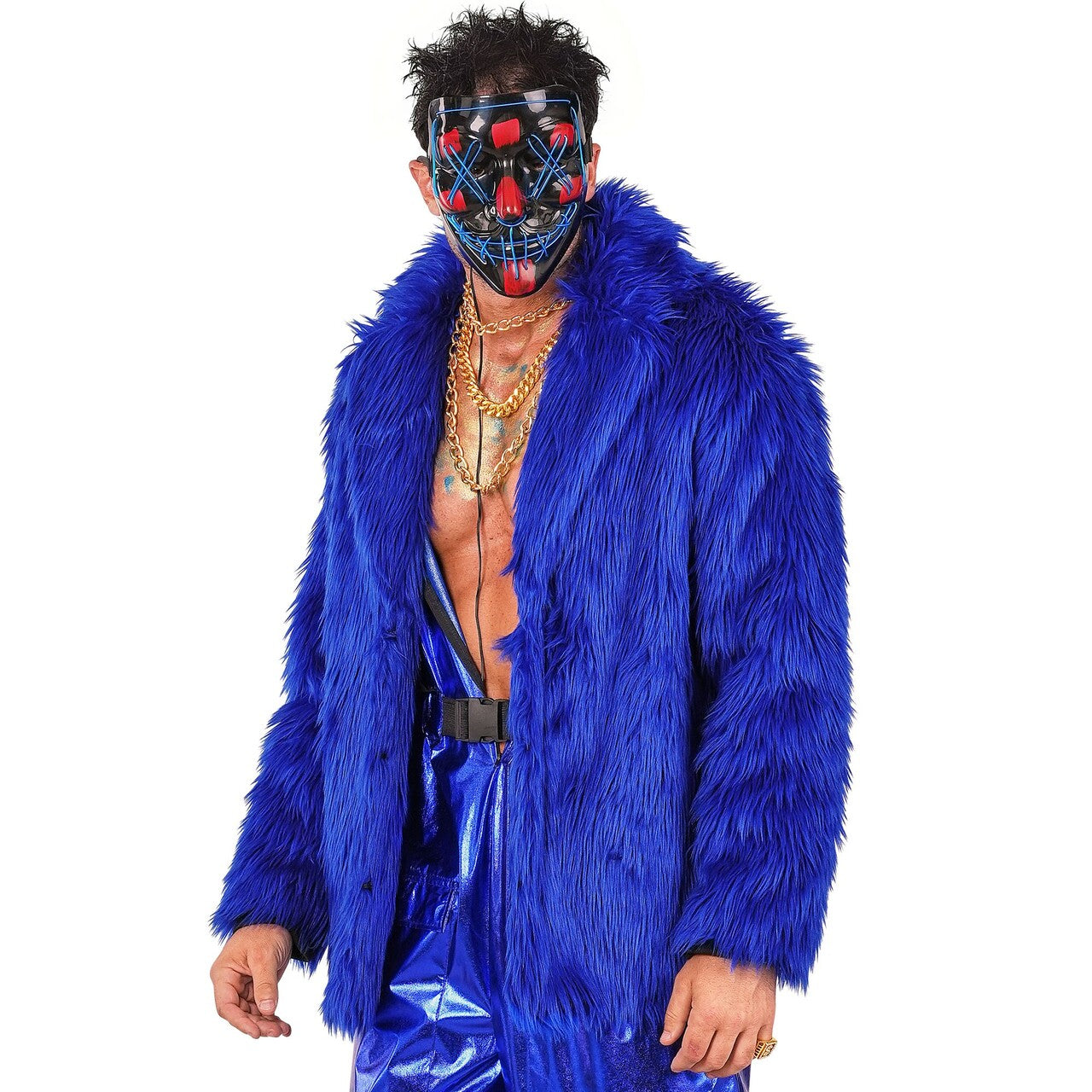 Op deze afbeelding zie je een Kostuums, van het merk Widmann. Blauwe Bontjas Furry Blue