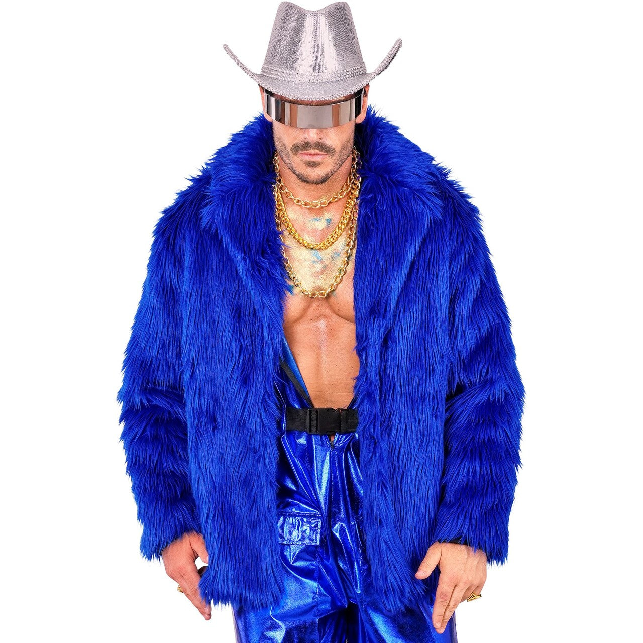 Op deze afbeelding zie je een Kostuums, van het merk Widmann. Blauwe Bontjas Furry Blue