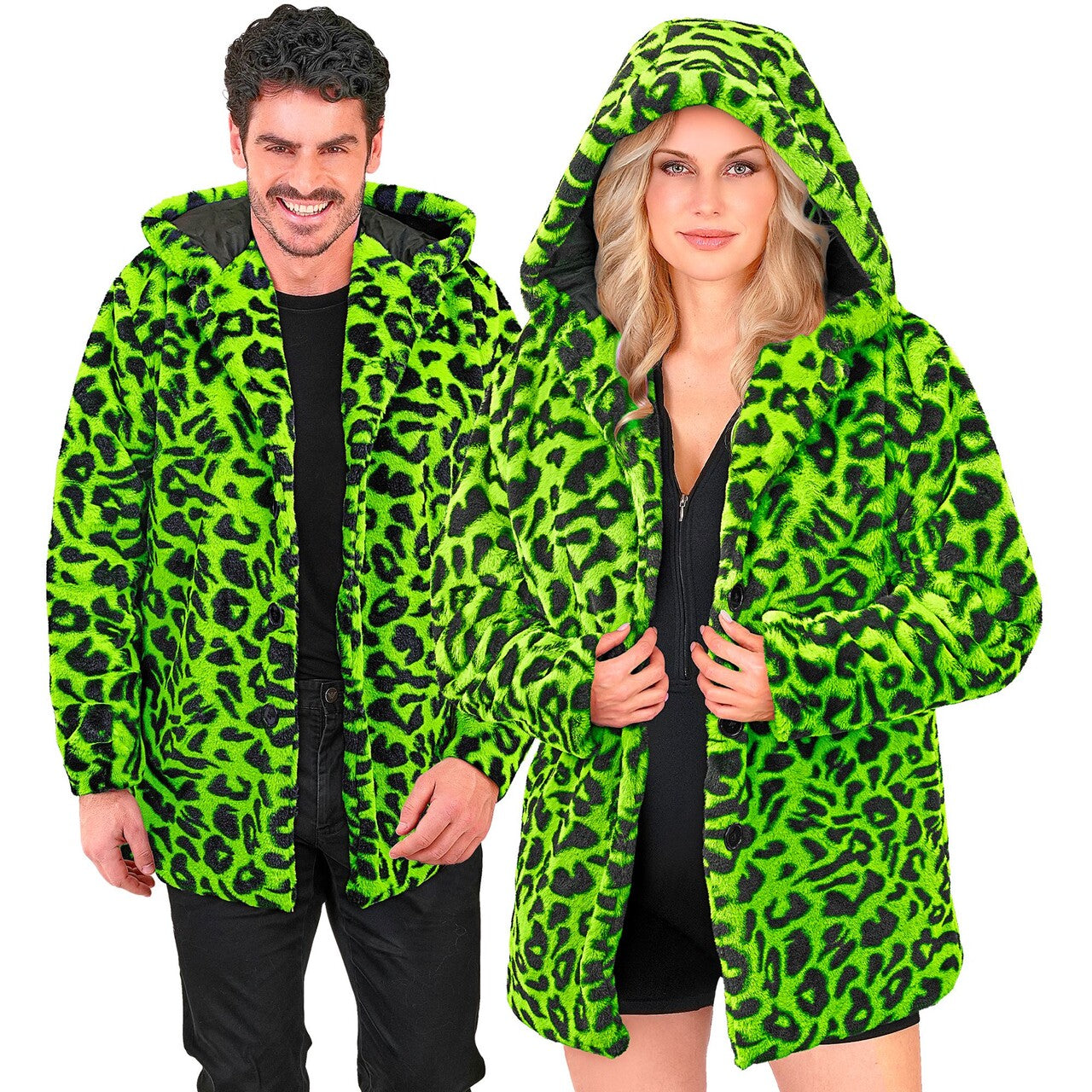 Op deze afbeelding zie je een Kostuums, van het merk Widmann. Bontjas Met Capuchon No Camo Green Kostuum