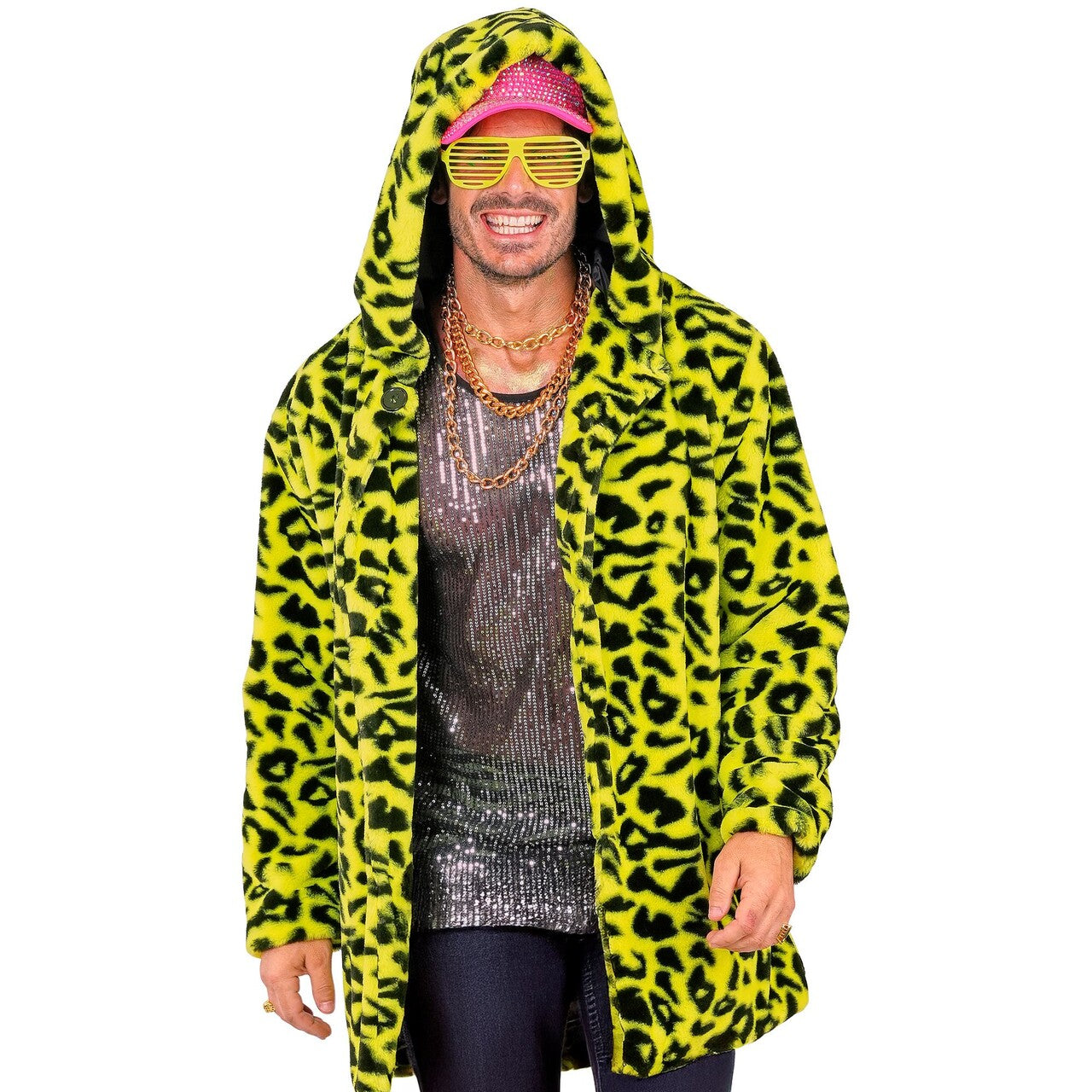 Op deze afbeelding zie je een Kostuums, van het merk Widmann. Bontjas Met Capuchon Crazy Animal Party Geel