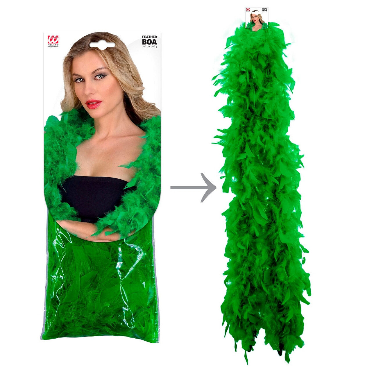 Op deze afbeelding zie je een Accessoires, van het merk Widmann. Boa Groen 180 Centimeter 80 Gram