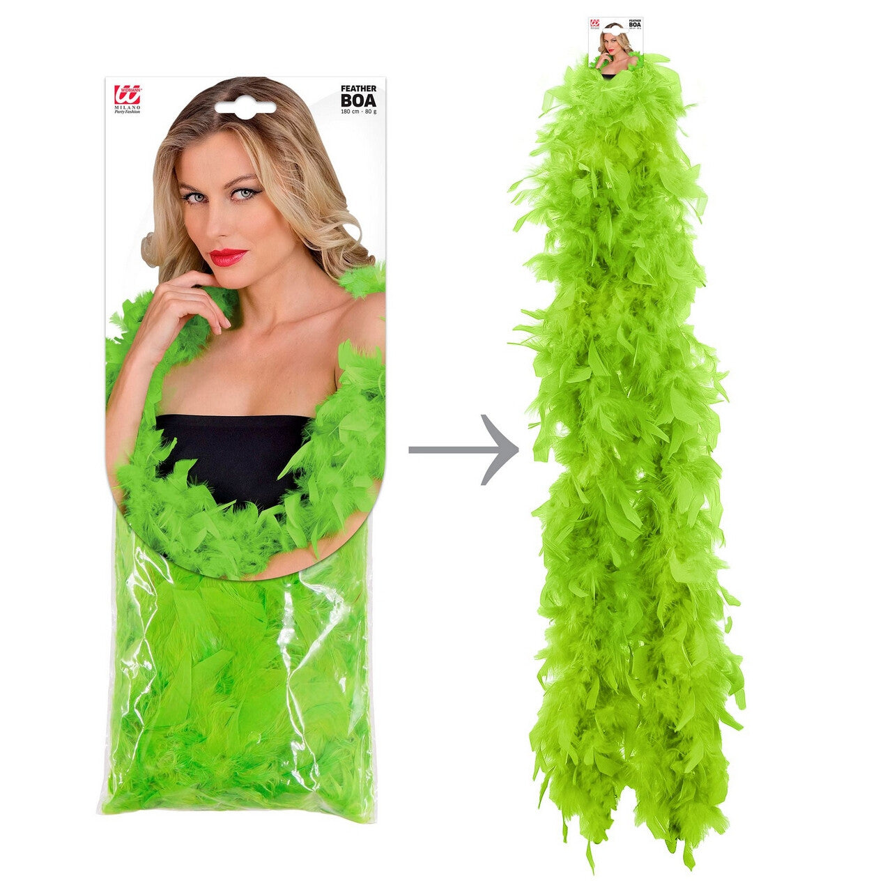 Op deze afbeelding zie je een Accessoires, van het merk Widmann. Boa Lime Groen 180 Centimeter 80 Gram