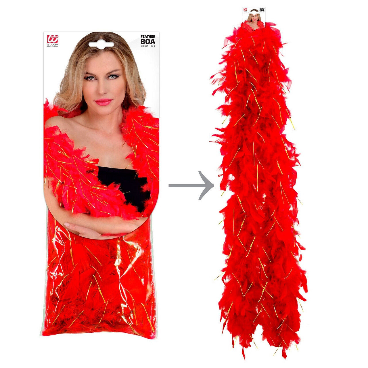 Op deze afbeelding zie je een Accessoires, van het merk Widmann. Boa Rood Goud 180 Centimeter 80 Gram