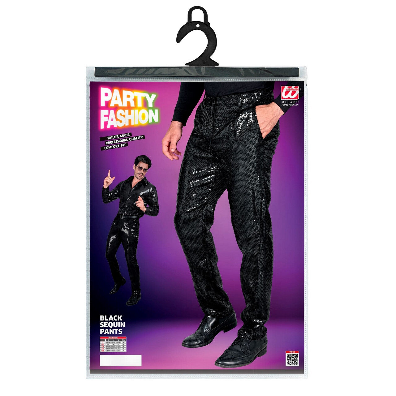 Op deze afbeelding zie je een Kostuums, van het merk Widmann. Shiney Pailletten Broek Zwart Man