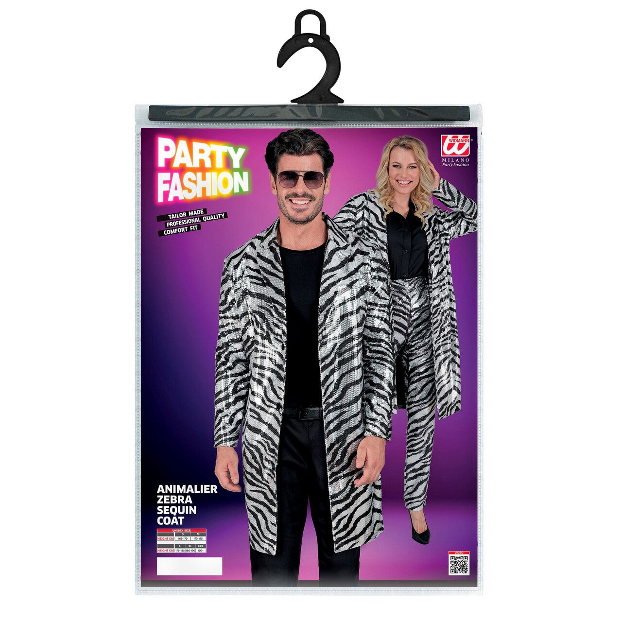Op deze afbeelding zie je een Kostuums, van het merk Widmann. Shiney Stripes Pailletten Jas Zebra
