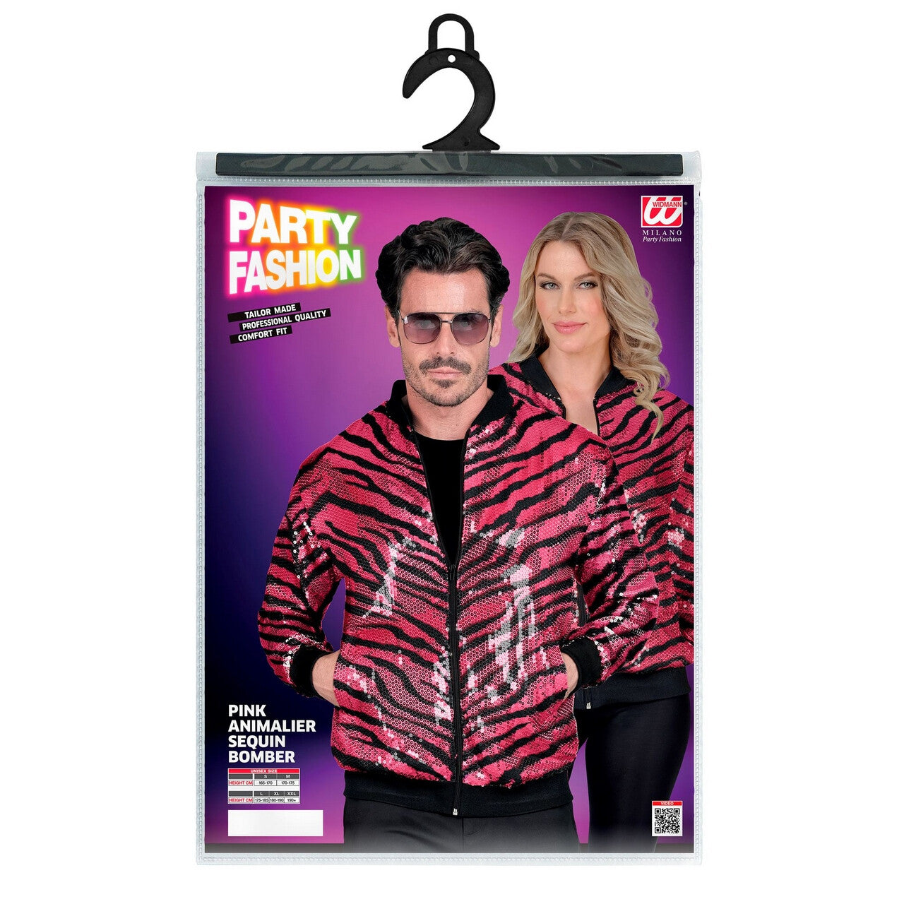 Op deze afbeelding zie je een Kostuums, van het merk Widmann. Bomberjack Pailletten Jas Roze Animal Stripes