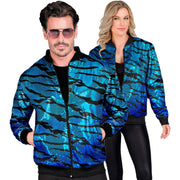 Op deze afbeelding zie je een Kostuums, van het merk Widmann. Bomberjack Pailletten Jas Avatar Blue Waves