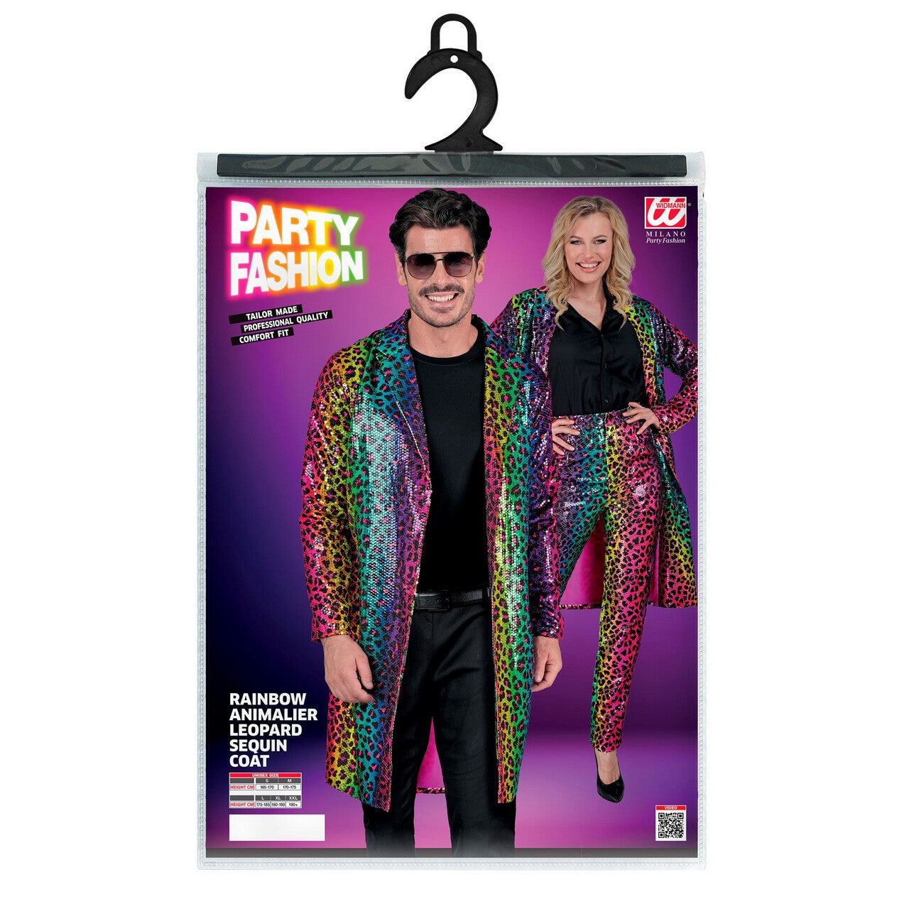 Op deze afbeelding zie je een Kostuums, van het merk Widmann. Pailletten Regenboog Jungle Party Luipaardprint Jas