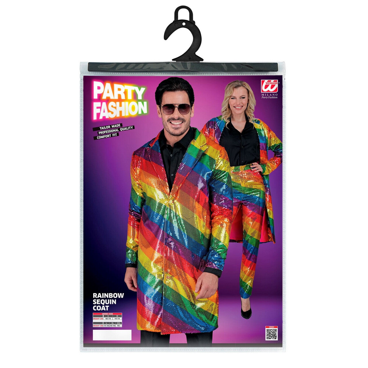 Op deze afbeelding zie je een Kostuums, van het merk Widmann. Pailletten Regenboog Strepen Jas
