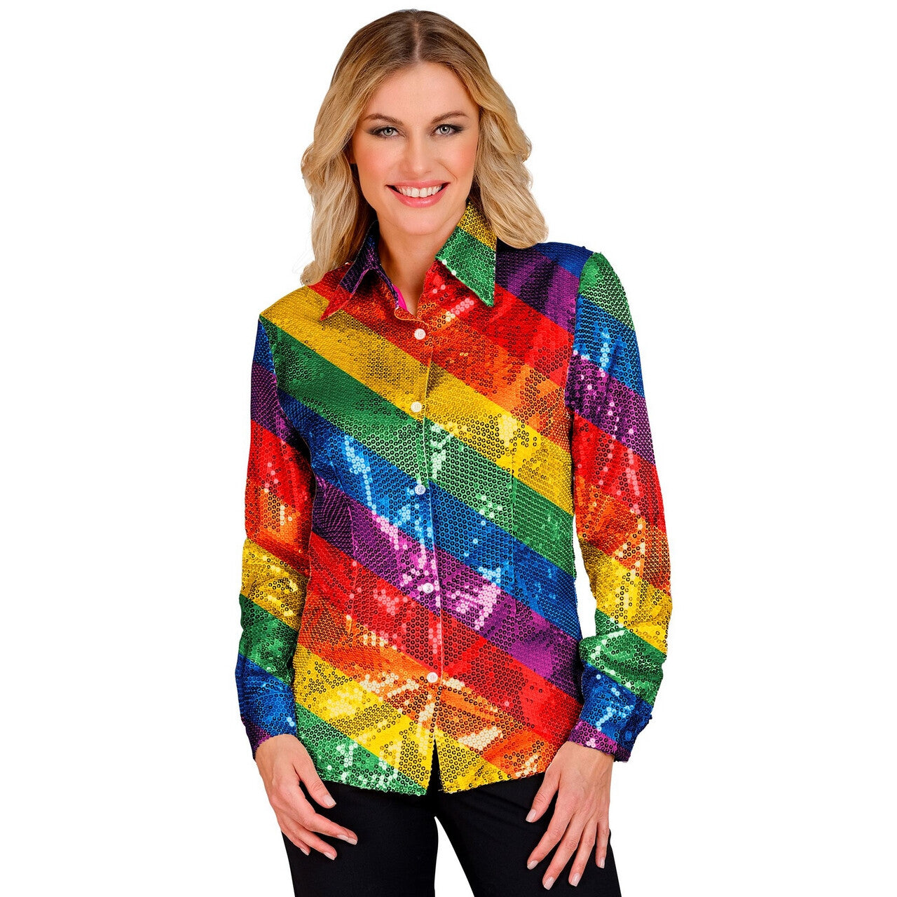 Op deze afbeelding zie je een Kostuums, van het merk Widmann. Pailletten Blouse Stripes Of Colour Vrouw