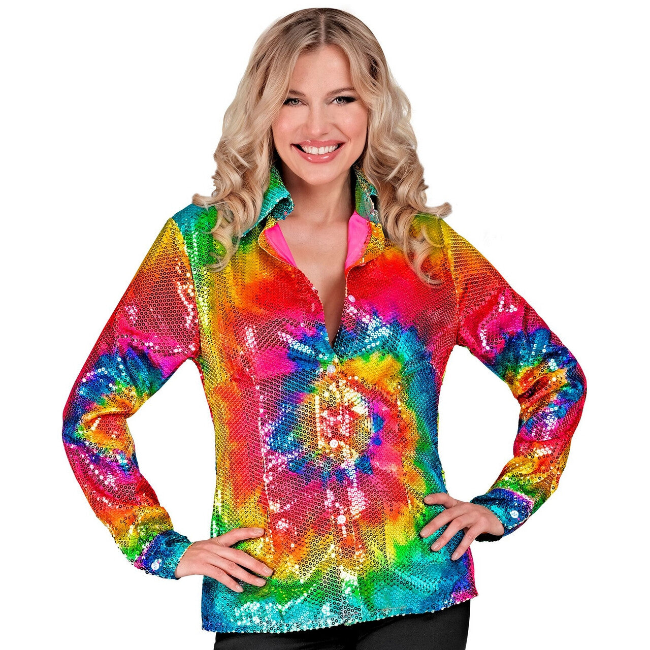 Op deze afbeelding zie je een Kostuums, van het merk Widmann. Pailletten Blouse Circle Of Colour Hippie Vrouw
