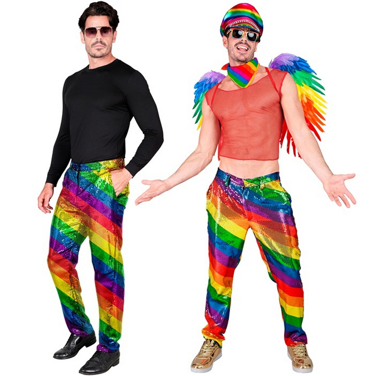 Op deze afbeelding zie je een Kostuums, van het merk Widmann. Happy Rainbow Broek Man
