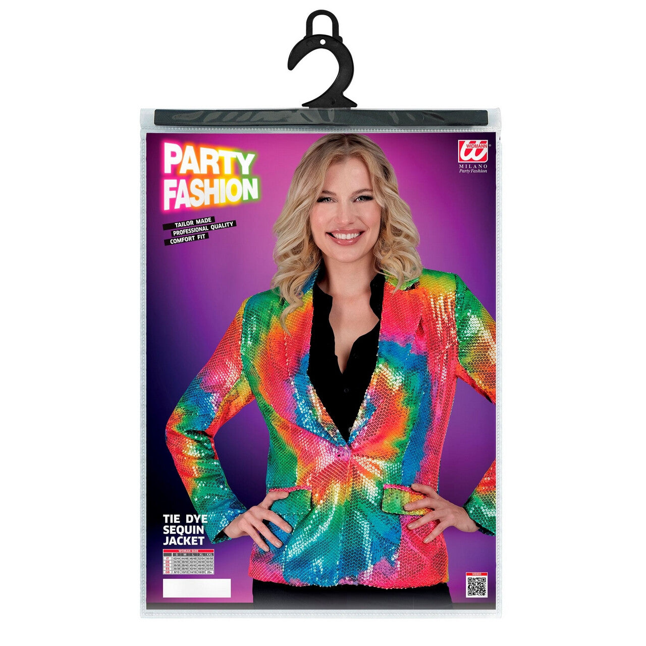 Op deze afbeelding zie je een Kostuums, van het merk Widmann. Pailletten Blazer Hippie Fun Circles Vrouw