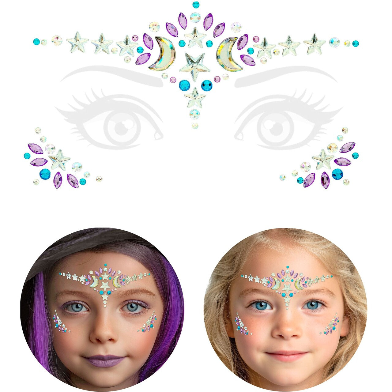 Op deze afbeelding zie je een Decoratie, van het merk Widmann. Gezicht Stickers Heksje Moonlight