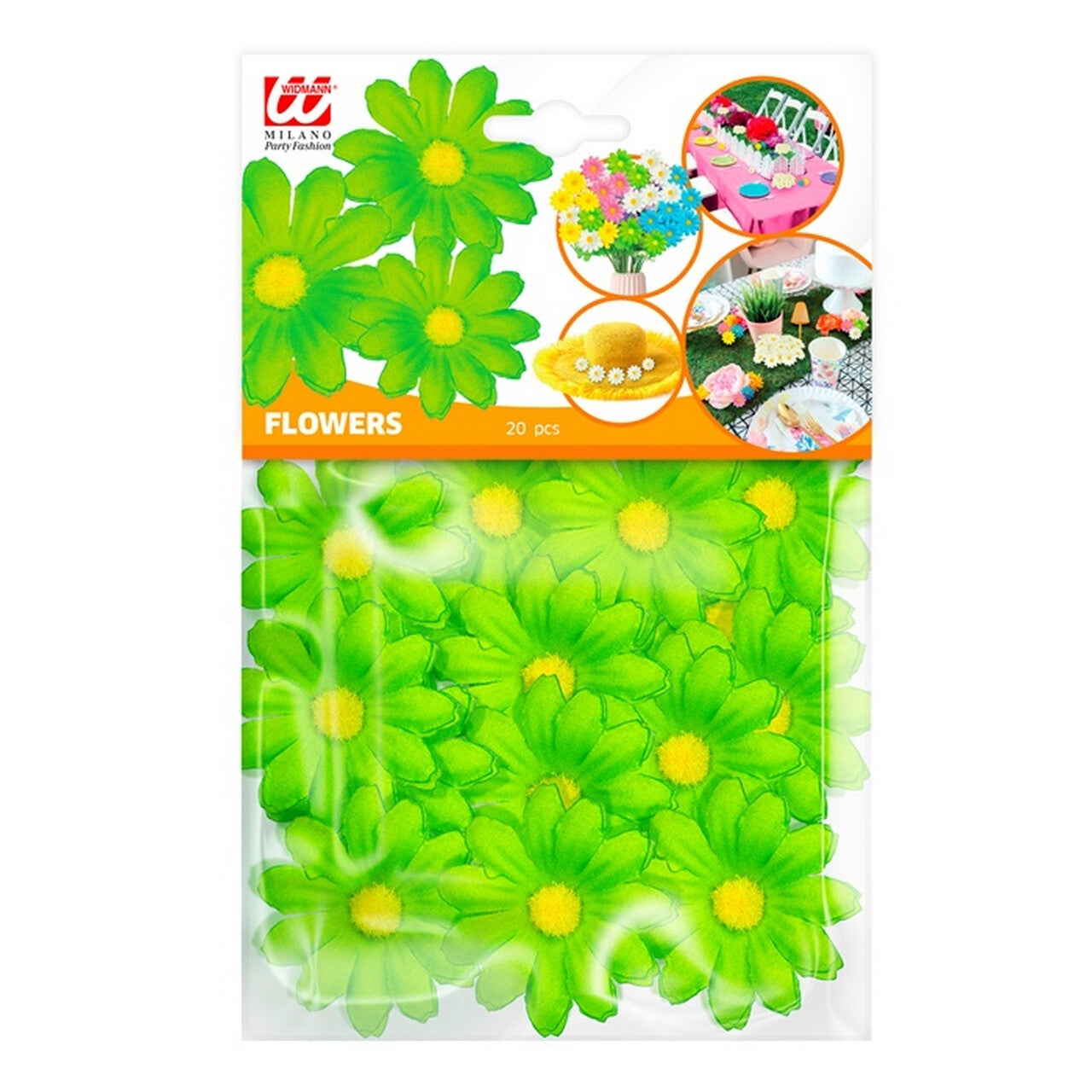 Op deze afbeelding zie je een Decoratie, van het merk Widmann. Groene Bloemendecoratie 20 Stuks