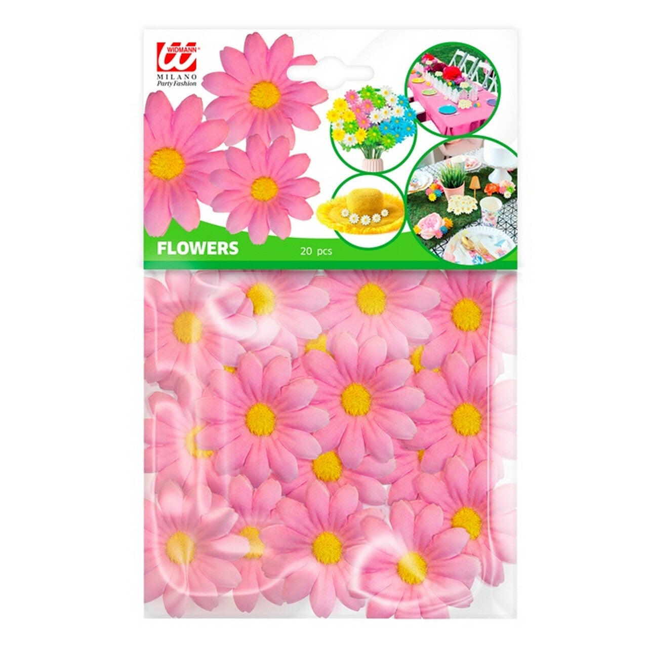 Op deze afbeelding zie je een Decoratie, van het merk Widmann. Roze Bloemendecoratie 20 Stuks
