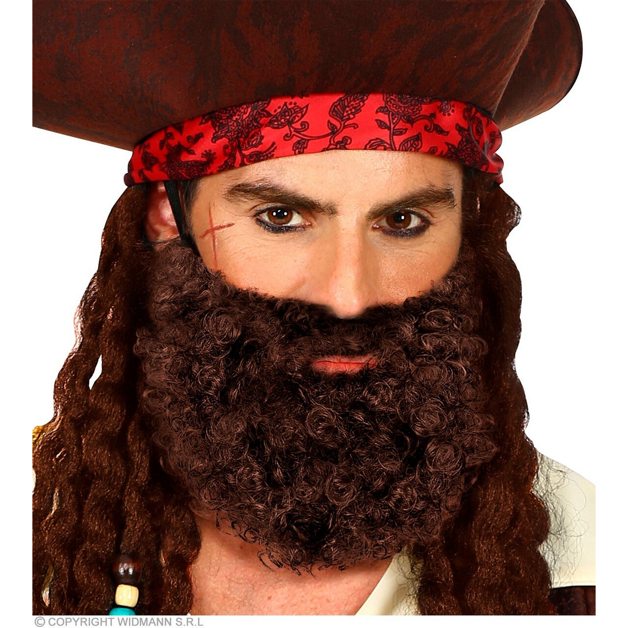 Op deze afbeelding zie je een Accessoires, van het merk Widmann. Bruine Krullen Baard En Snor