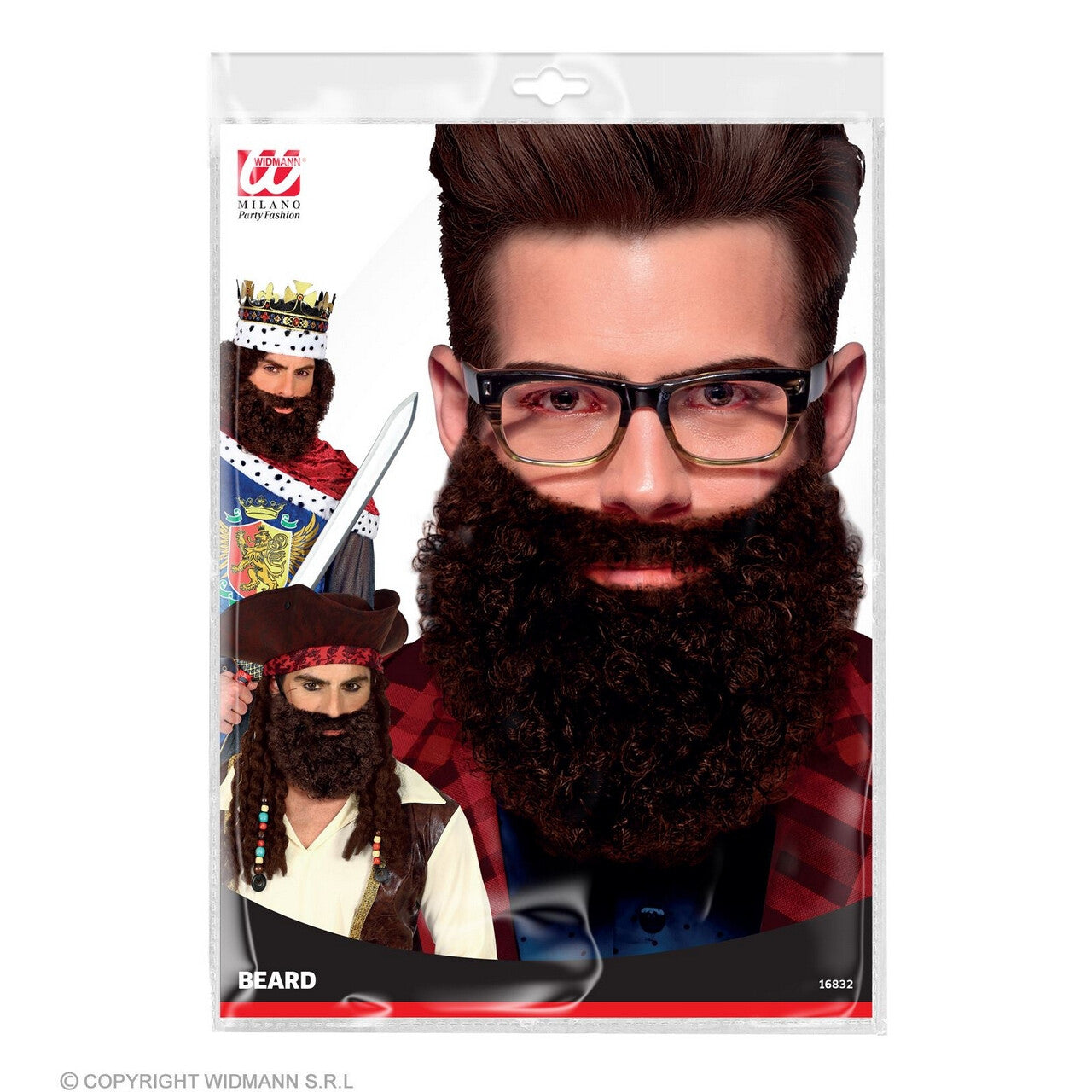 Op deze afbeelding zie je een Accessoires, van het merk Widmann. Bruine Krullen Baard En Snor
