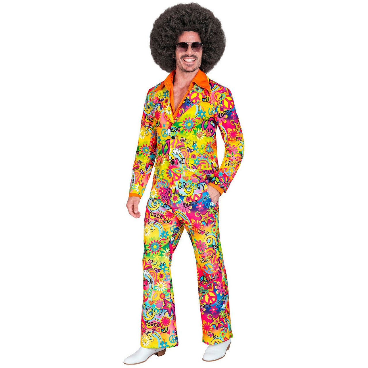 Op deze afbeelding zie je een Kostuums, van het merk Widmann. Super 60s Peace And Love 2delig Man Kostuum