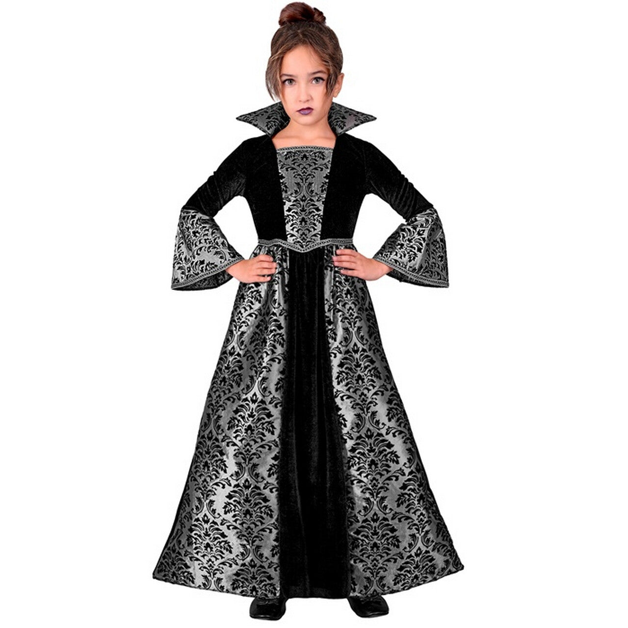 Op deze afbeelding zie je een Kostuums, van het merk Widmann. Gothic Little Vamp Lady Meisje Kostuum