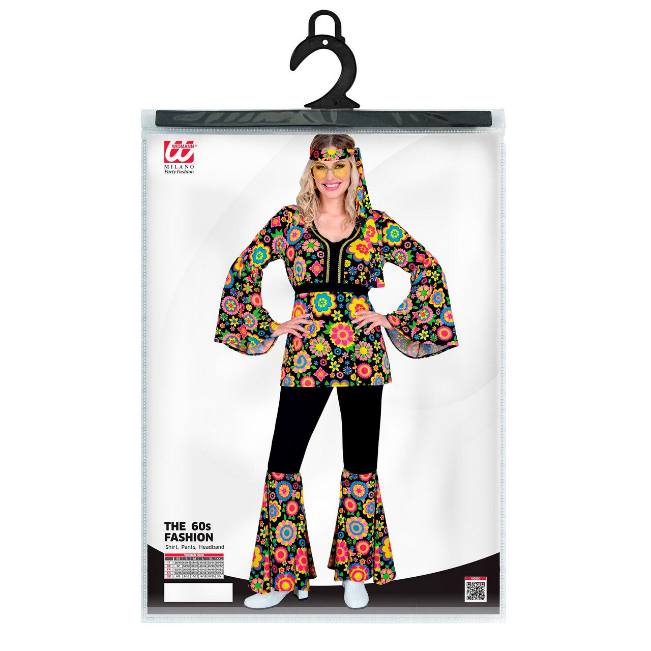Op deze afbeelding zie je een Kostuums, van het merk Widmann. Dancing Flower Hippie Jaren 60 Style Vrouw Kostuum