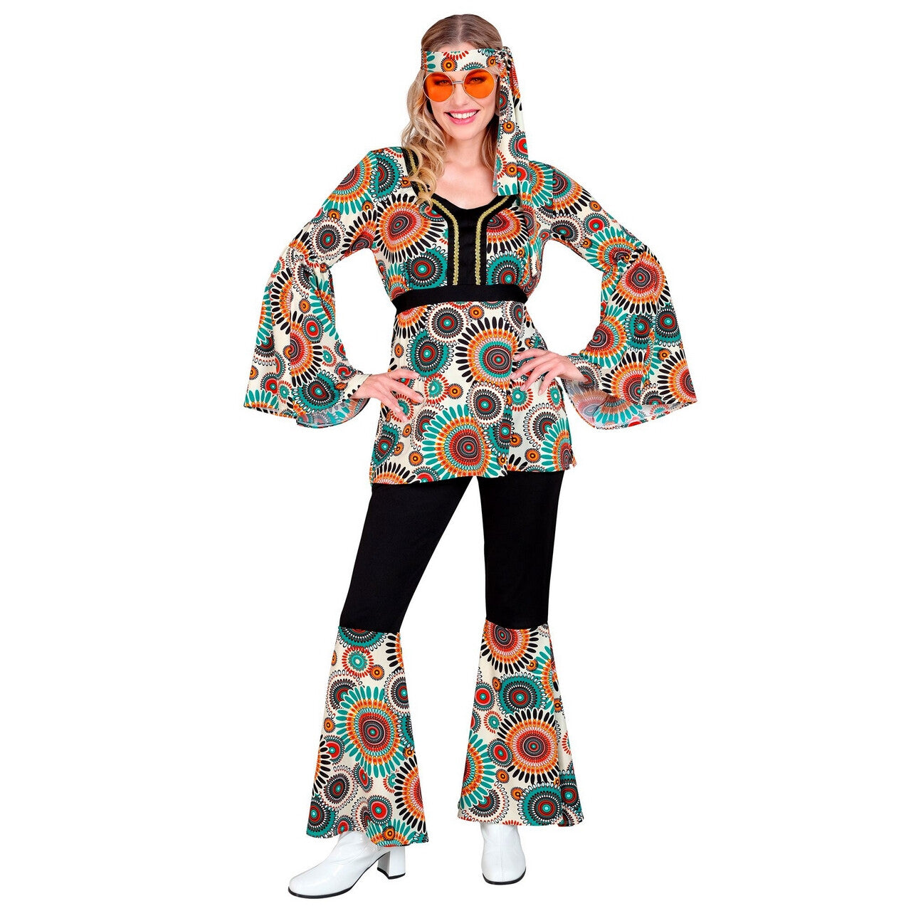Op deze afbeelding zie je een Kostuums, van het merk Widmann. Very Vintage Hippie Jaren 60 Style Vrouw Kostuum